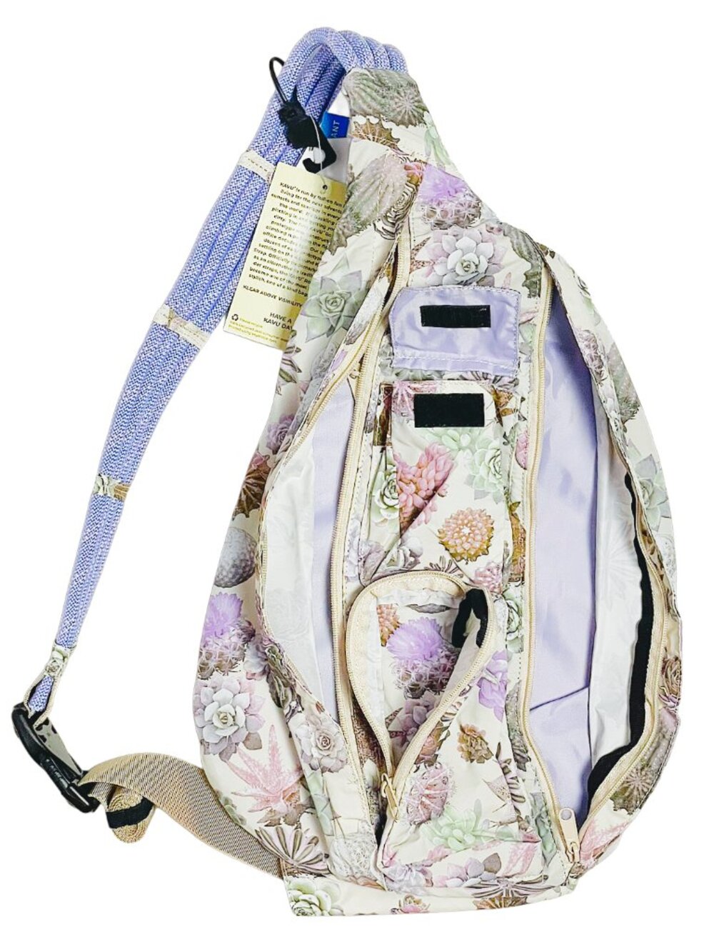 KAVU Rope Sack Succulents Sling Bag Floral Cactus Crossbody Backpack NWT - Picture 4 of 12